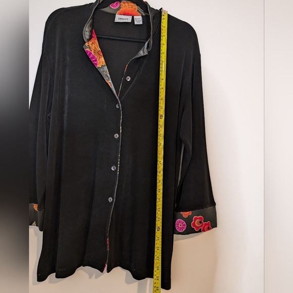 Chicos Travelers Button Up Long Sleeve Colorful inside collared acetate size 3 - Picture 12 of 15
